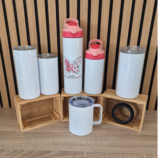 Gourde et tumbler Papillon "Octobre Rose" Personnalisable